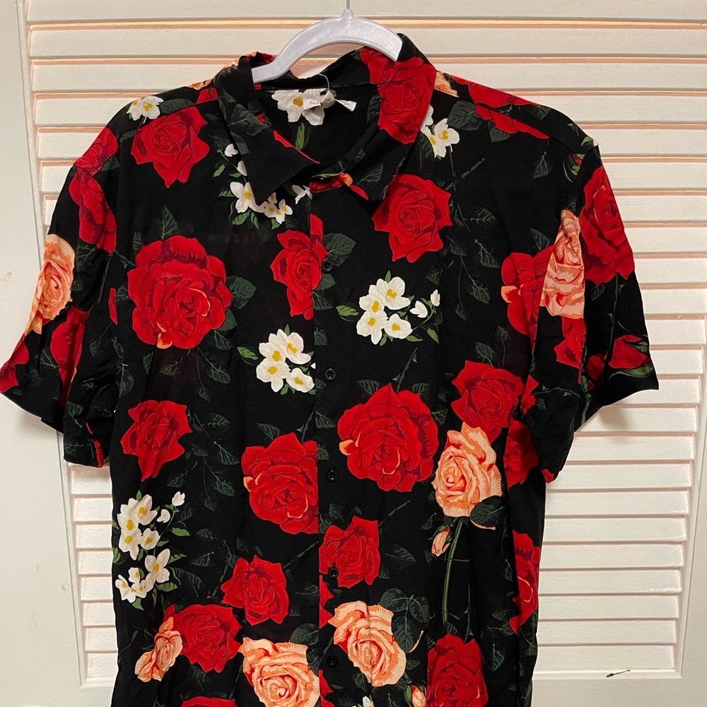 fashionova rose print short sleeve woven top